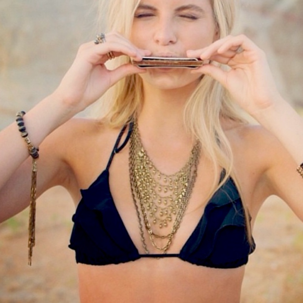 Boys + Arrows Ruffle String Bikini Top in Black
